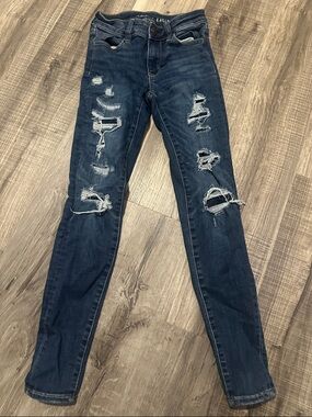 American Eagle Outfitters Dark Blue Ripped Skinny Jeans